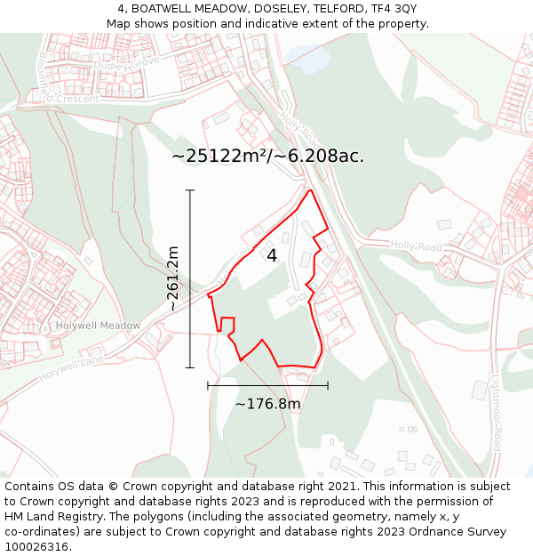 4, BOATWELL MEADOW, DOSELEY, TELFORD, TF4 3QY: Plot and title map