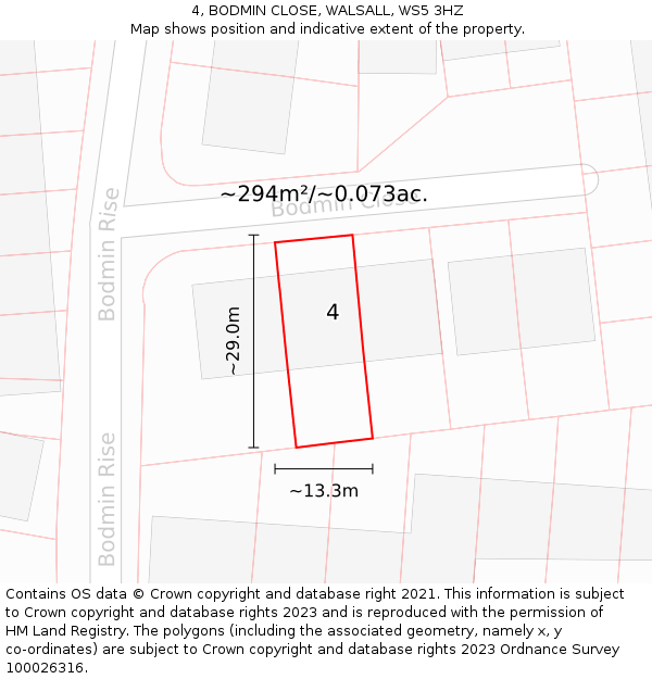 4, BODMIN CLOSE, WALSALL, WS5 3HZ: Plot and title map
