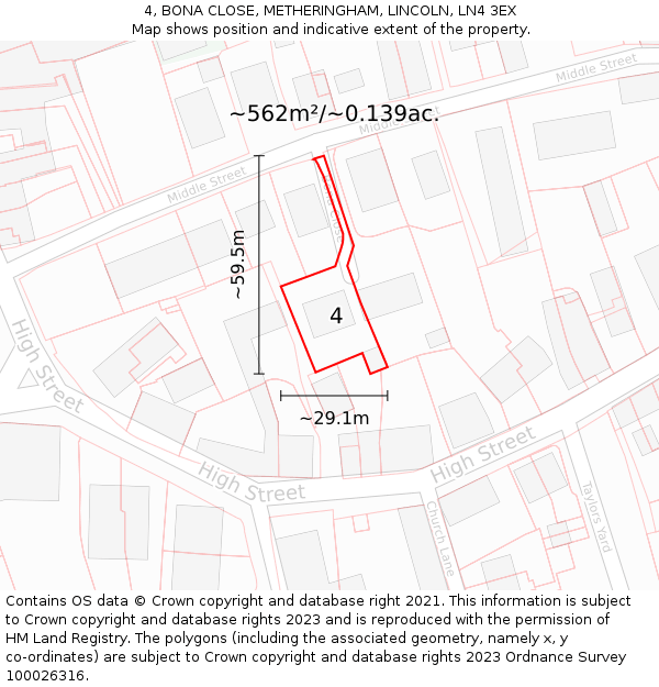 4, BONA CLOSE, METHERINGHAM, LINCOLN, LN4 3EX: Plot and title map