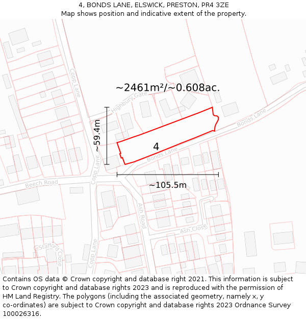 4, BONDS LANE, ELSWICK, PRESTON, PR4 3ZE: Plot and title map