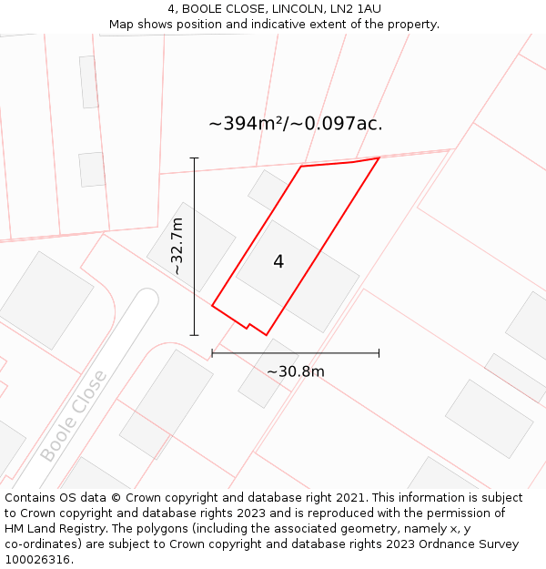 4, BOOLE CLOSE, LINCOLN, LN2 1AU: Plot and title map