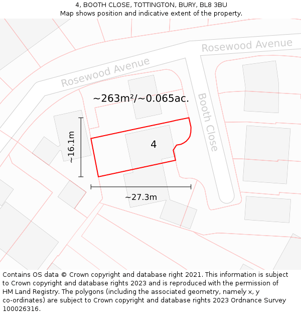 4, BOOTH CLOSE, TOTTINGTON, BURY, BL8 3BU: Plot and title map