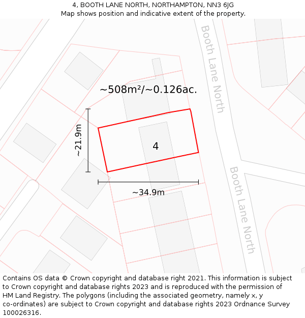 4, BOOTH LANE NORTH, NORTHAMPTON, NN3 6JG: Plot and title map
