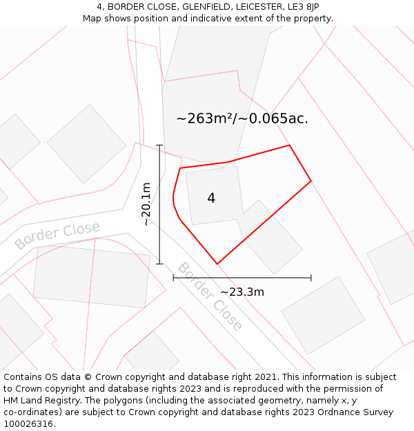 4, BORDER CLOSE, GLENFIELD, LEICESTER, LE3 8JP: Plot and title map