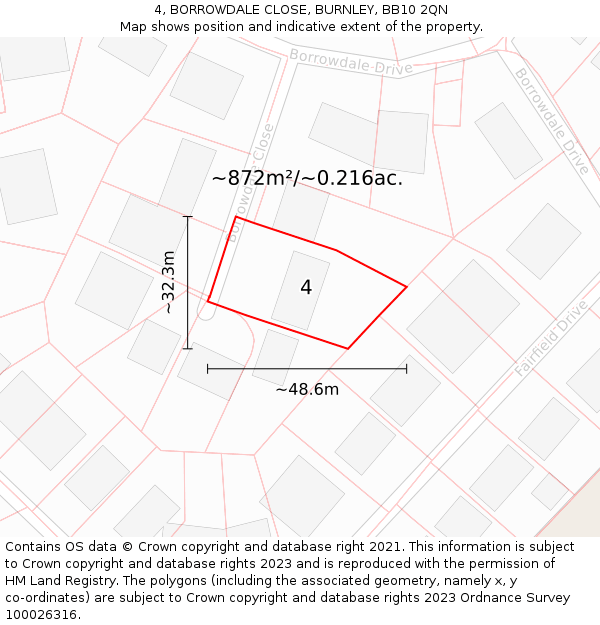 4, BORROWDALE CLOSE, BURNLEY, BB10 2QN: Plot and title map