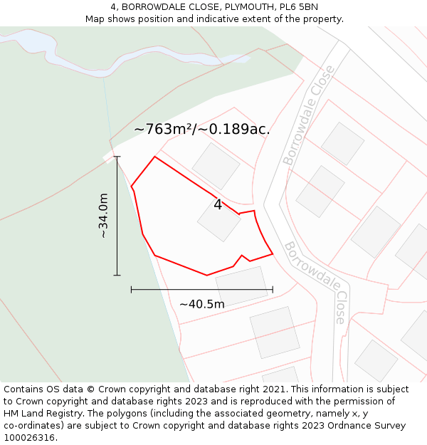 4, BORROWDALE CLOSE, PLYMOUTH, PL6 5BN: Plot and title map