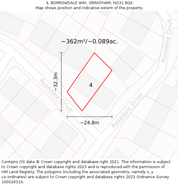 4, BORROWDALE WAY, GRANTHAM, NG31 8QX: Plot and title map
