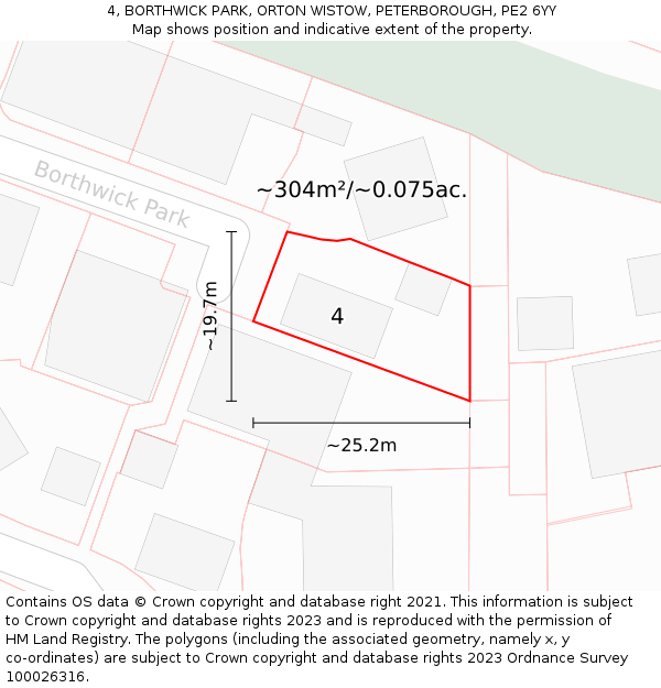 4, BORTHWICK PARK, ORTON WISTOW, PETERBOROUGH, PE2 6YY: Plot and title map