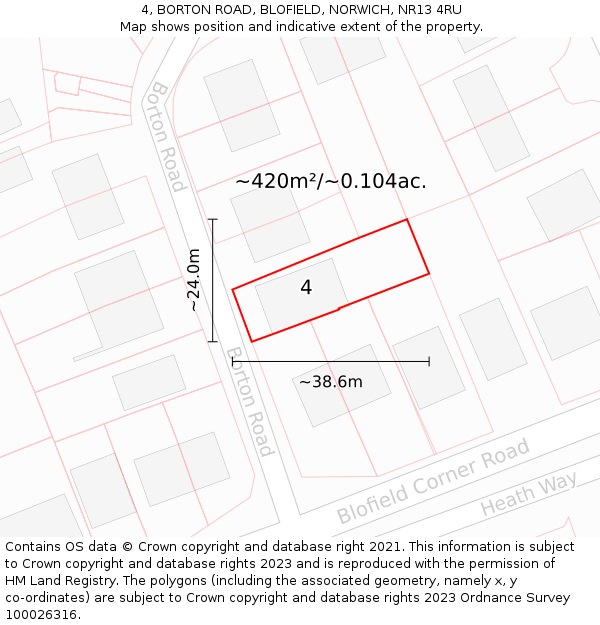 4, BORTON ROAD, BLOFIELD, NORWICH, NR13 4RU: Plot and title map
