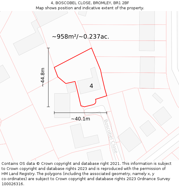 4, BOSCOBEL CLOSE, BROMLEY, BR1 2BF: Plot and title map
