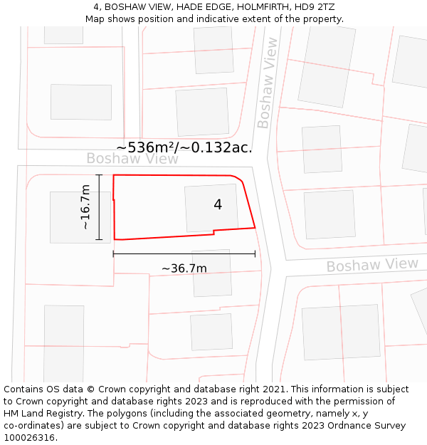 4, BOSHAW VIEW, HADE EDGE, HOLMFIRTH, HD9 2TZ: Plot and title map