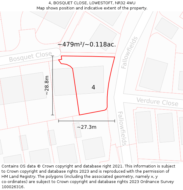 4, BOSQUET CLOSE, LOWESTOFT, NR32 4WU: Plot and title map