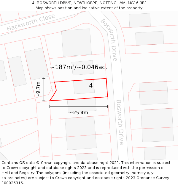 4, BOSWORTH DRIVE, NEWTHORPE, NOTTINGHAM, NG16 3RF: Plot and title map