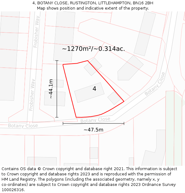 4, BOTANY CLOSE, RUSTINGTON, LITTLEHAMPTON, BN16 2BH: Plot and title map