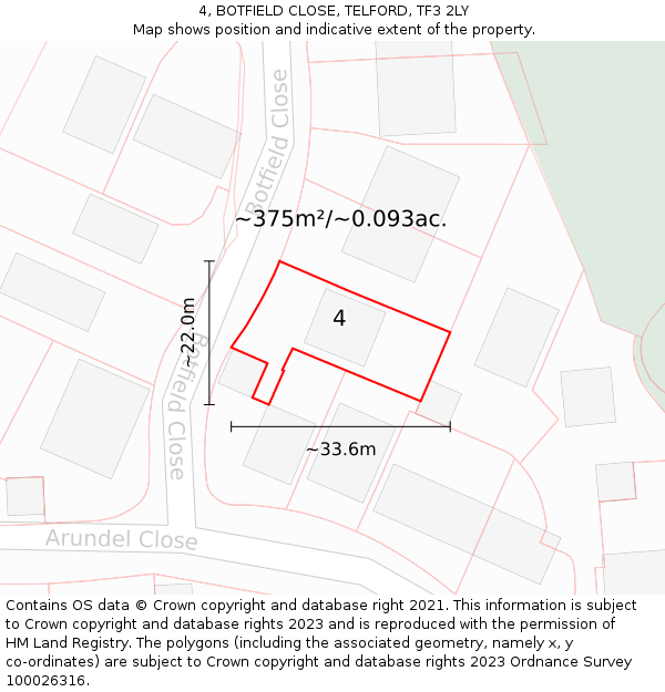 4, BOTFIELD CLOSE, TELFORD, TF3 2LY: Plot and title map