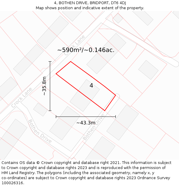 4, BOTHEN DRIVE, BRIDPORT, DT6 4DJ: Plot and title map
