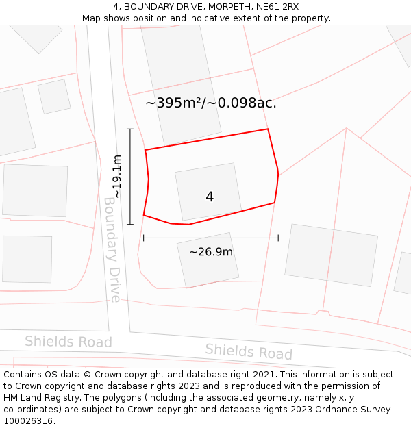 4, BOUNDARY DRIVE, MORPETH, NE61 2RX: Plot and title map