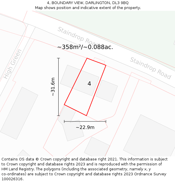 4, BOUNDARY VIEW, DARLINGTON, DL3 9BQ: Plot and title map