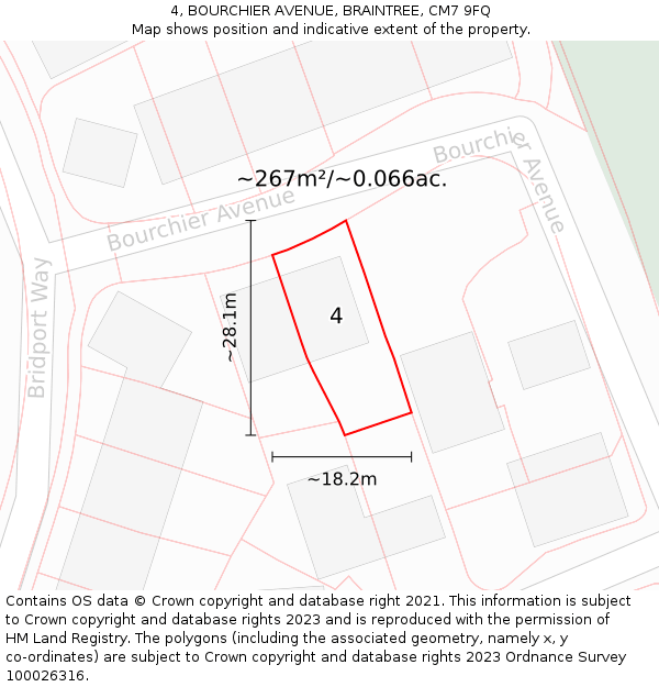 4, BOURCHIER AVENUE, BRAINTREE, CM7 9FQ: Plot and title map