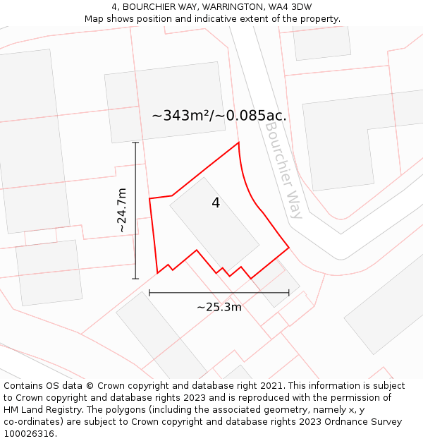 4, BOURCHIER WAY, WARRINGTON, WA4 3DW: Plot and title map