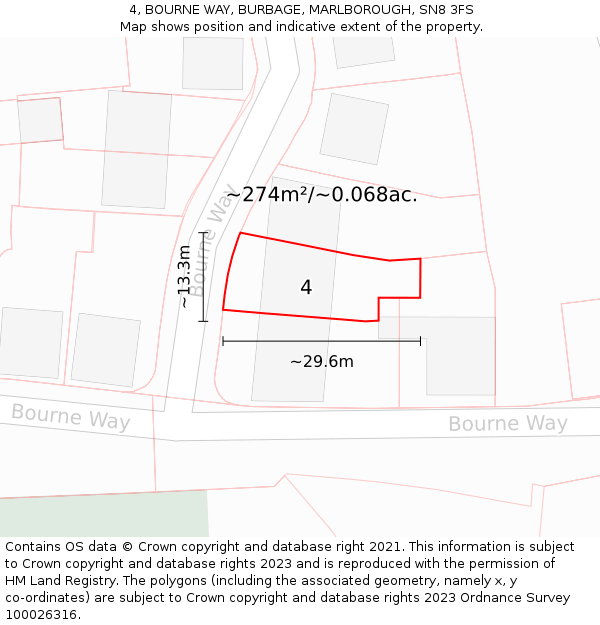 4, BOURNE WAY, BURBAGE, MARLBOROUGH, SN8 3FS: Plot and title map