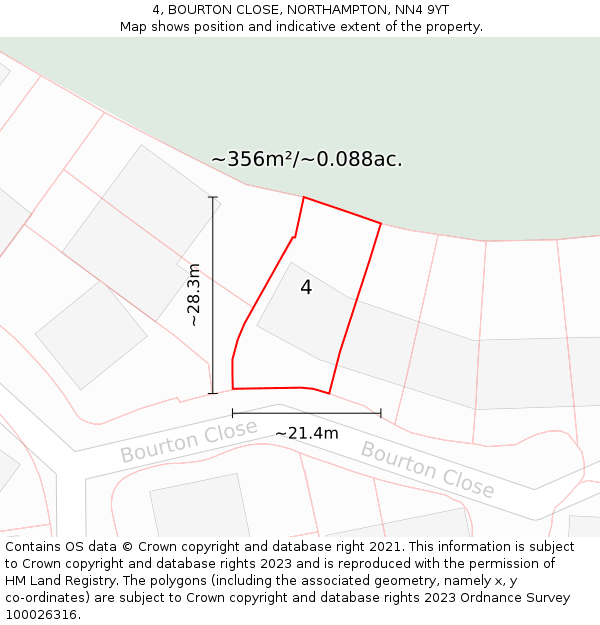 4, BOURTON CLOSE, NORTHAMPTON, NN4 9YT: Plot and title map