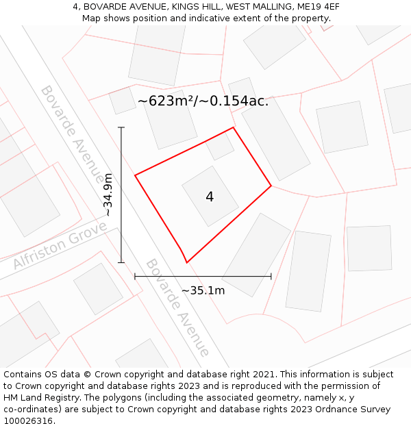 4, BOVARDE AVENUE, KINGS HILL, WEST MALLING, ME19 4EF: Plot and title map