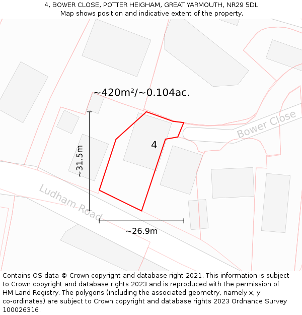4, BOWER CLOSE, POTTER HEIGHAM, GREAT YARMOUTH, NR29 5DL: Plot and title map