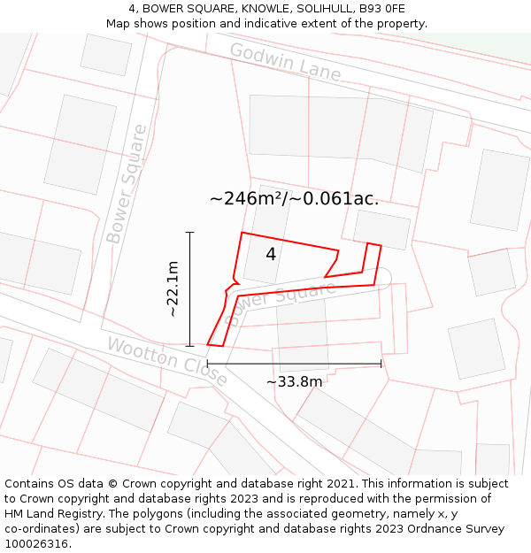 4, BOWER SQUARE, KNOWLE, SOLIHULL, B93 0FE: Plot and title map
