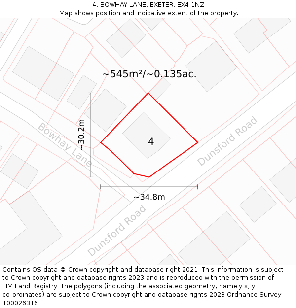 4, BOWHAY LANE, EXETER, EX4 1NZ: Plot and title map