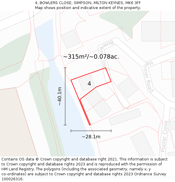 4, BOWLERS CLOSE, SIMPSON, MILTON KEYNES, MK6 3FF: Plot and title map