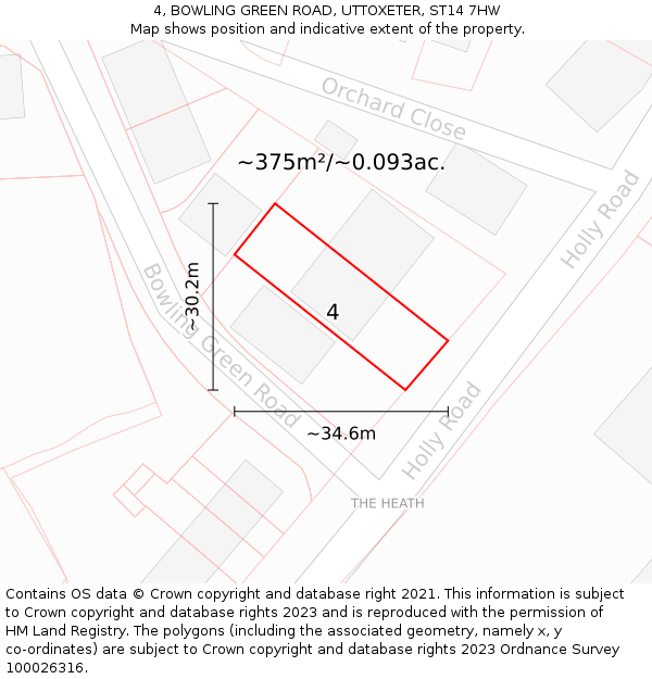 4, BOWLING GREEN ROAD, UTTOXETER, ST14 7HW: Plot and title map