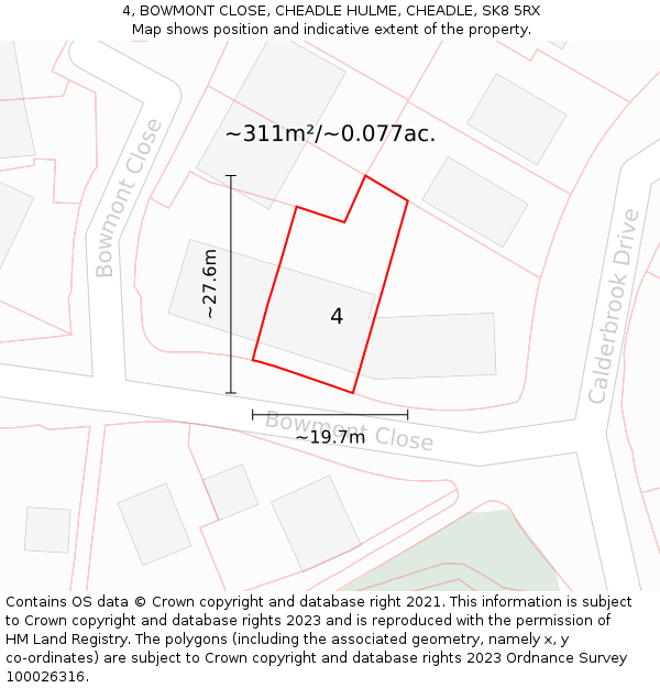 4, BOWMONT CLOSE, CHEADLE HULME, CHEADLE, SK8 5RX: Plot and title map