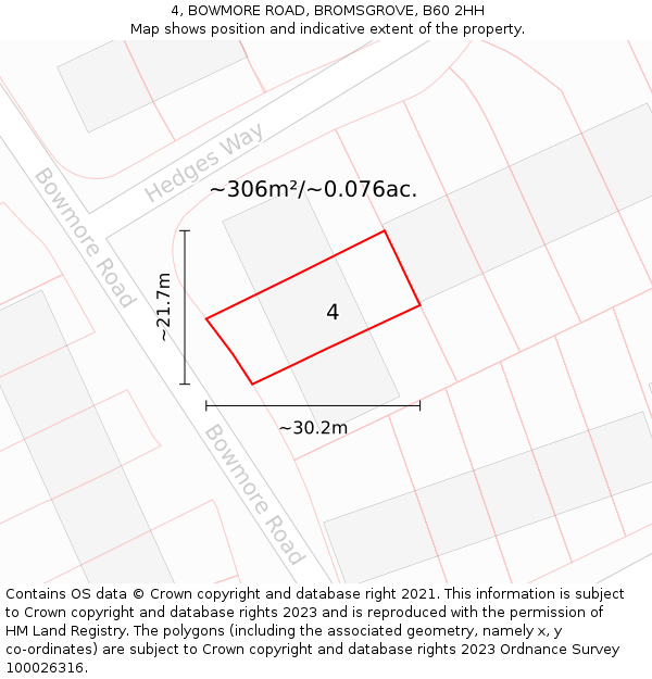 4, BOWMORE ROAD, BROMSGROVE, B60 2HH: Plot and title map