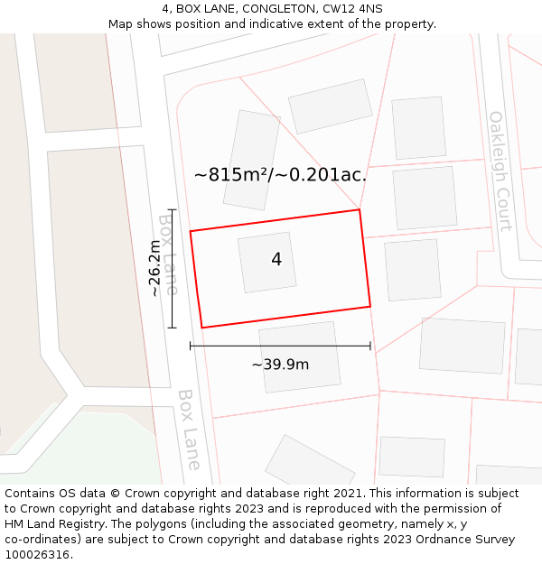 4, BOX LANE, CONGLETON, CW12 4NS: Plot and title map