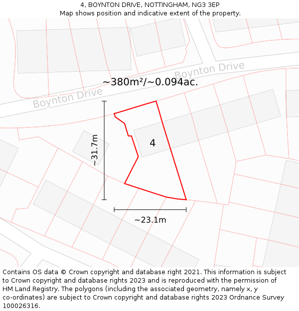 4, BOYNTON DRIVE, NOTTINGHAM, NG3 3EP: Plot and title map