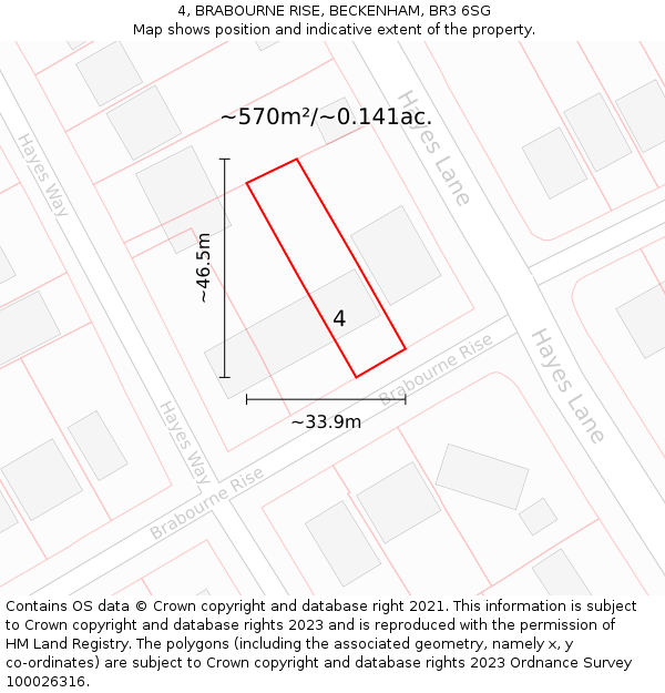 4, BRABOURNE RISE, BECKENHAM, BR3 6SG: Plot and title map