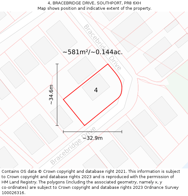 4, BRACEBRIDGE DRIVE, SOUTHPORT, PR8 6XH: Plot and title map