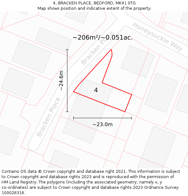 4, BRACKEN PLACE, BEDFORD, MK41 0TG: Plot and title map