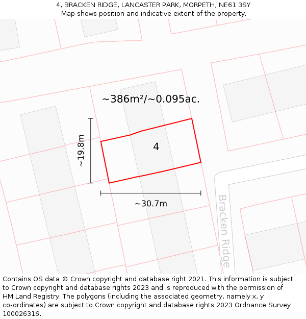 4, BRACKEN RIDGE, LANCASTER PARK, MORPETH, NE61 3SY: Plot and title map