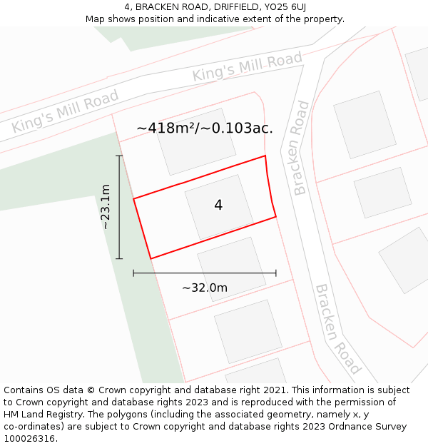 4, BRACKEN ROAD, DRIFFIELD, YO25 6UJ: Plot and title map