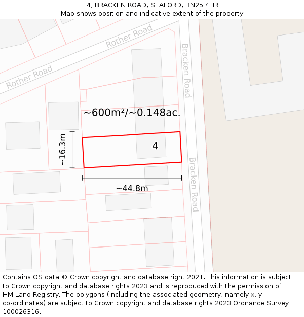 4, BRACKEN ROAD, SEAFORD, BN25 4HR: Plot and title map