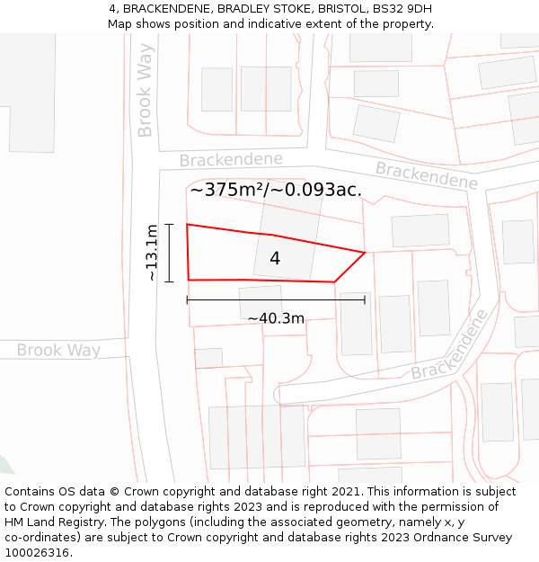 4, BRACKENDENE, BRADLEY STOKE, BRISTOL, BS32 9DH: Plot and title map