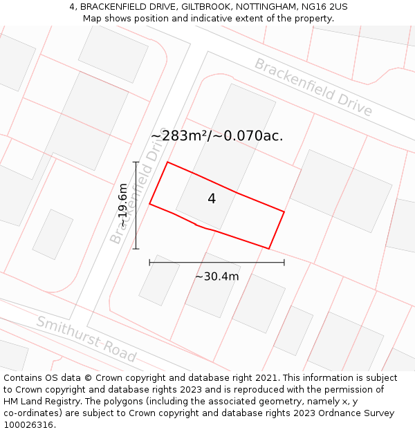 4, BRACKENFIELD DRIVE, GILTBROOK, NOTTINGHAM, NG16 2US: Plot and title map