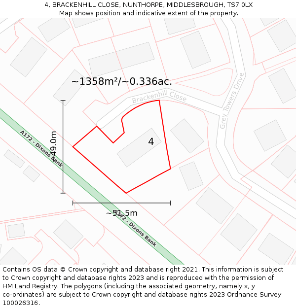 4, BRACKENHILL CLOSE, NUNTHORPE, MIDDLESBROUGH, TS7 0LX: Plot and title map