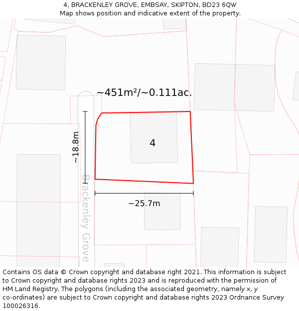 4, BRACKENLEY GROVE, EMBSAY, SKIPTON, BD23 6QW: Plot and title map