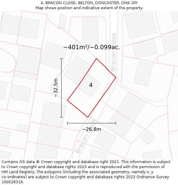4, BRACON CLOSE, BELTON, DONCASTER, DN9 1RY: Plot and title map