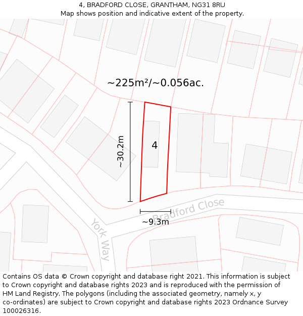 4, BRADFORD CLOSE, GRANTHAM, NG31 8RU: Plot and title map