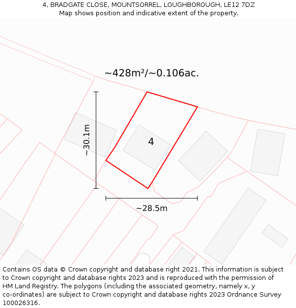 4, BRADGATE CLOSE, MOUNTSORREL, LOUGHBOROUGH, LE12 7DZ: Plot and title map
