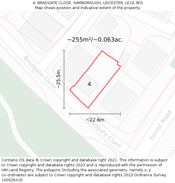 4, BRADGATE CLOSE, NARBOROUGH, LEICESTER, LE19 3EG: Plot and title map